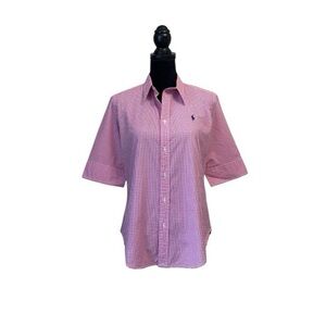 Ralph Lauren Sport classic pink white gingham check button down top size 14